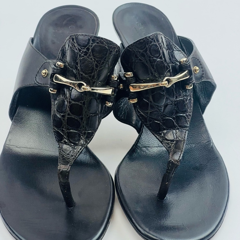 GUCCI: Brown, Leather & Gold metal Horsebit Mules, Size: EU 39C - US 9 - Picture 3 of 10